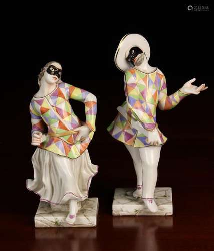 A Pair of Capodimonte Ginori Porcelain Figurines of masked h...