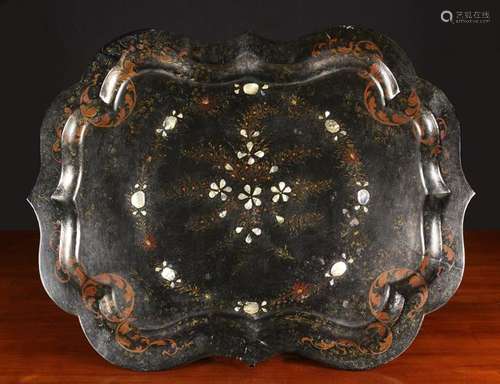 A Large Victorian Papier-mâché Tray of serpentine form decor...