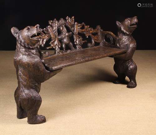 An Impressive Carved Black-forest Bear Bench.