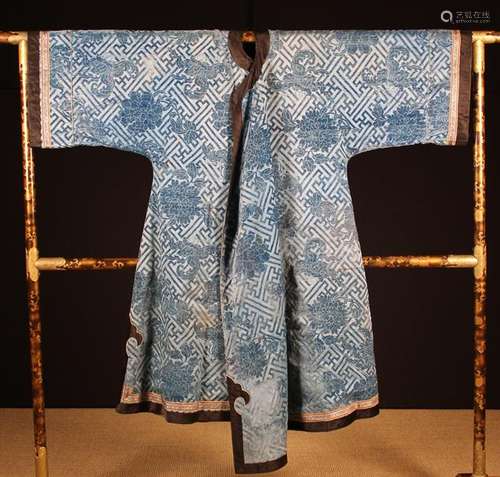 A Fine Chinese Blue Silk Devoré Velvet Robe from The Hippisl...