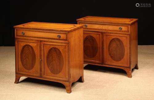 A Pair of Late Georgian Style Satinwood Side Cabinets inlaid...