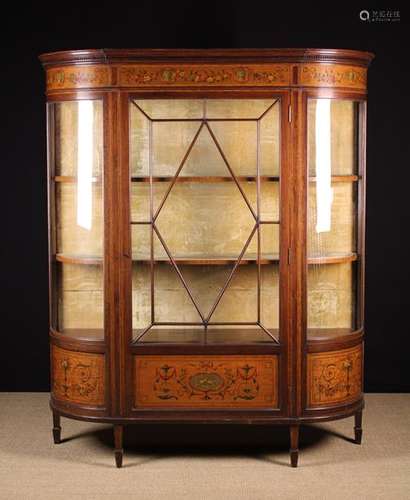 A Large 19th Century Painted Satinwood Display Cabinet.