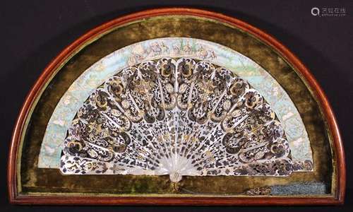 A Framed Early 19th Century Spanish Fan with paper border an...