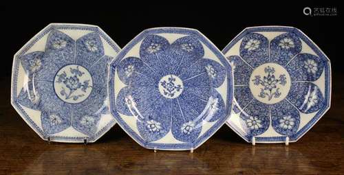 Three 18th Century Octagonal Blue & White Chinese Export Pla...