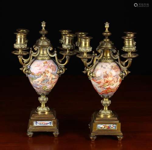 A Pair of 19th Century Sèvres Style Ormolu-mounted Candelabr...