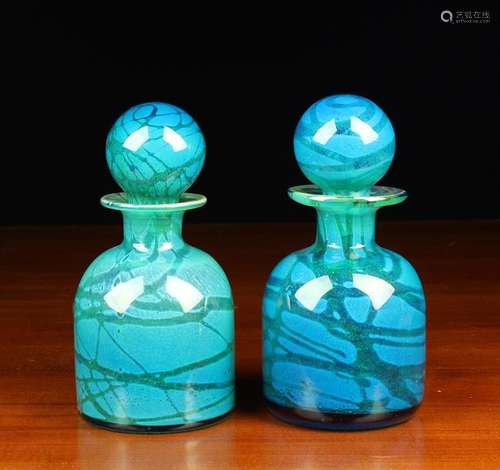 A Pair of Mdina Turquoise, Blue & Green Swirled Glass Decant...