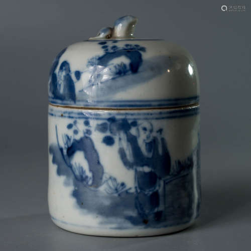 A Blue And White Figure Wine Warmer And Cover