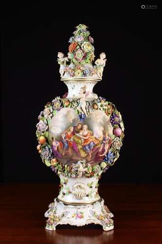 A Splendid 19th Century Potschappel Porcelain Garniture Urn ...