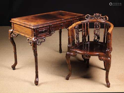 A Fine Late 19th Century Chinese Hongmu Rosewood Desk & Chai...