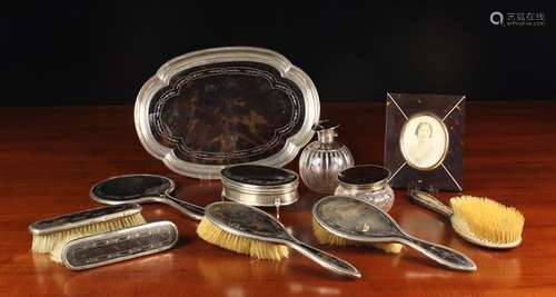 A Faux Tortoiseshell & Silver Dressing Table Set hallmarked ...