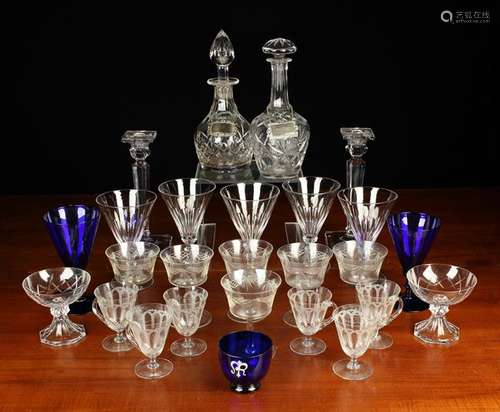 A Group of Glassware: A set of six etched glass custard glas...