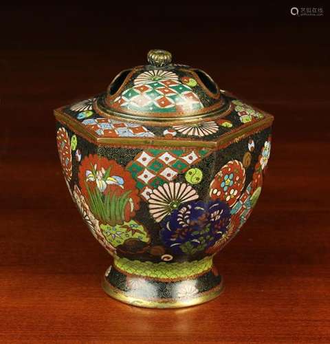 A 19th Century Japanese Cloisonné Pot Pourri Jar of hexagona...