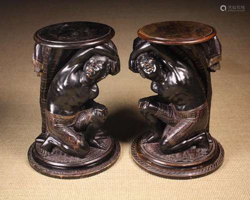 A Pair of 19th Century Carved & Polychromed Blackamoor Stand...