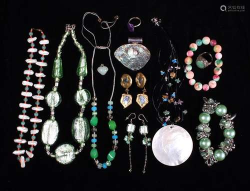 A Collection of Predominantly Green Coloured Costume Jewelle...