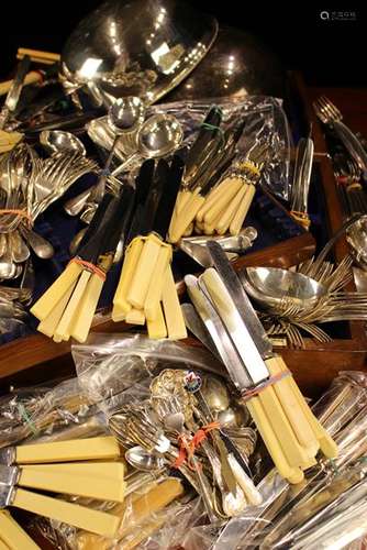 A Large Collection of Silver Plated Flatware and two Silver ...