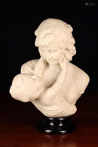 A Simulated White Marble Bust of a Mother & Child numbered 9...