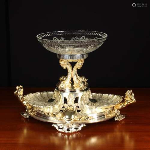 A Flamboyant Christofle Centre Piece with a Cut Glass Bowl r...