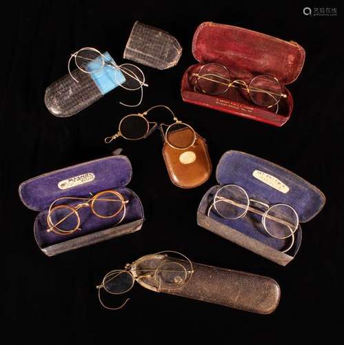 A Collection of Old Spectacles: Three with wire rims (one A/...