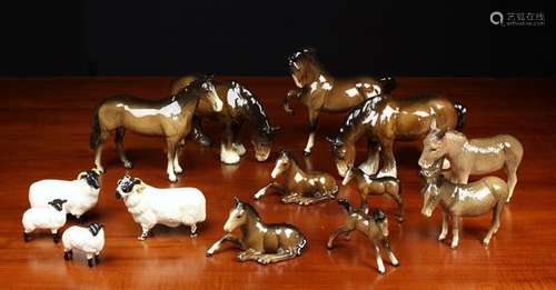 A Group of Beswick Animal Ornaments: Eight horses, two donke...