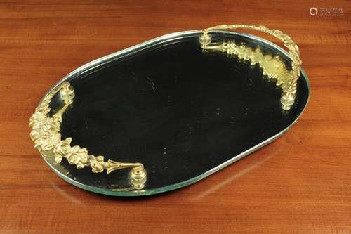 An Unusual Oval Mirrored Tray mounted with gilt bronze handl...