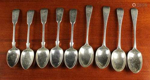 A Group of Nine Silver Teaspoons: Five with Exeter assay mar...