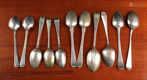 A Group of Silver Spoons: A rat-tail teaspoon by Josiah Will...