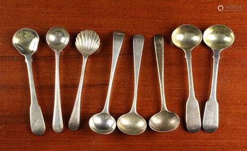 Eight Silver Condiment Spoons: A pair of salt spoons with Lo...