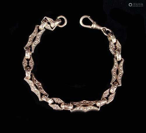 A 9ct Gold Fancy Link Chain with 'dog-clip' fastener;