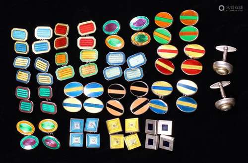 Sixteen Pairs of Sterling Silver & Guilloche Enamelled Cuffl...