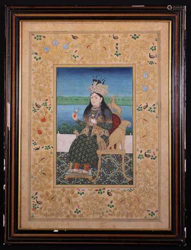 A Fine Antique Indian Gouache Painting of a Moghul Queen sat...