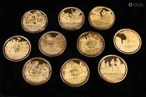 Ten Silver Gilt Commemorative Medals. Each depicting histori...