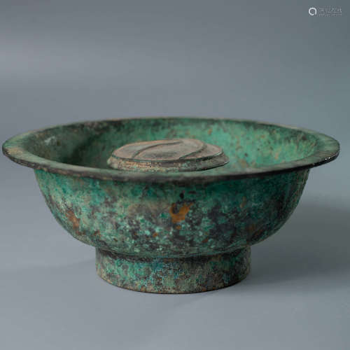 A Bronze oil Lamp Bowl, with a Dent