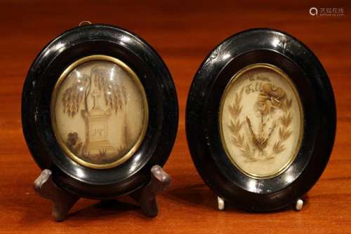 Two 19th Century French Hairwork Memorial Souvenirs set behi...