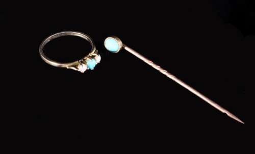 A Pretty Turquoise & Seed Pearl Ring and a Tie Pin set with ...