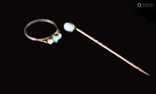 A Pretty Turquoise & Seed Pearl Ring and a Tie Pin set with ...