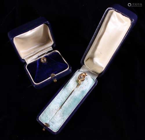 An Unmarked Gold & Diamond Stick Pin & A Diamond Stud,