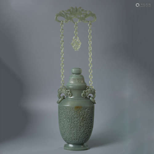 A Carved Hetian White Jade Chains Vase