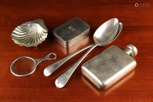 A Group of Silver: A matched pair of Georgian tablespoons wi...