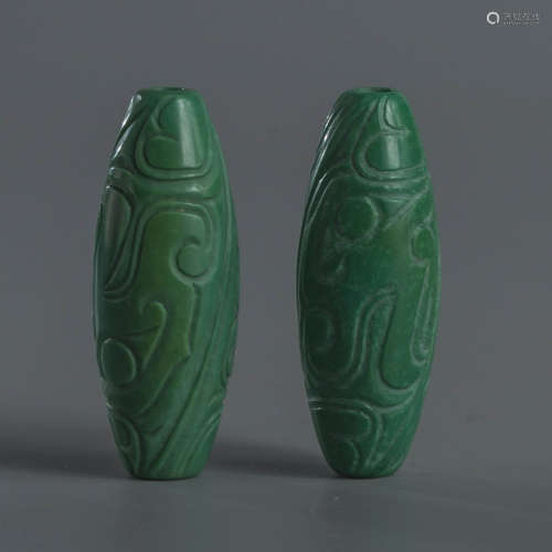 A Pair of Turquoise Drum-Shaped Beads
