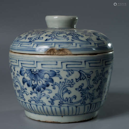 A Blue And White Interlocking Lotus Porcelain Jar And Cover,...