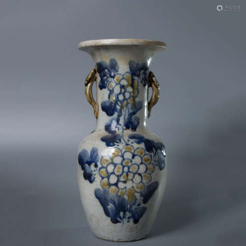 A Blue And White Floral Porcelain Vase, with Dents and Crack...