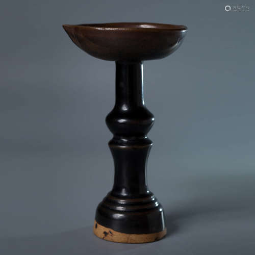 A Black-Glazed Porcelain oil Lamp