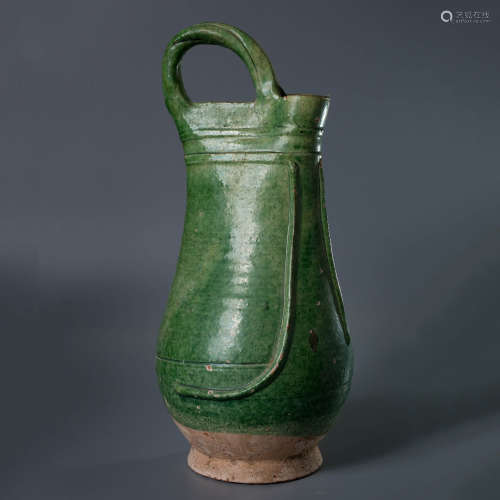 A Green-Glazed Porcelain Bag-Shaped Pot, with Some Glaze Dis...