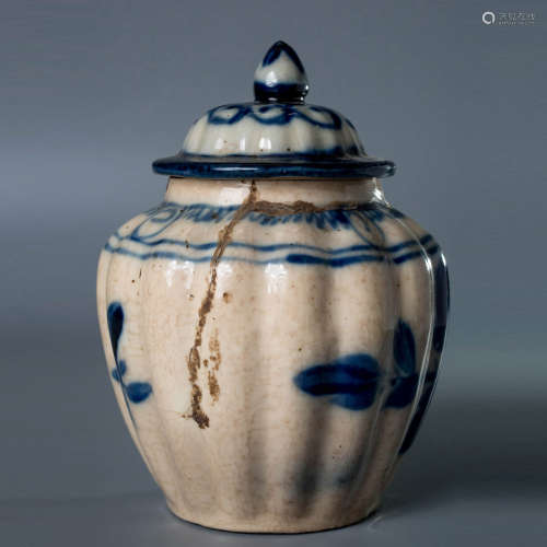 A Blue And White Floral Porcelain Jar And Cover, with Cracks