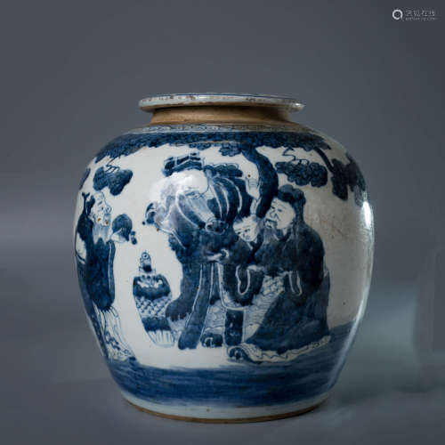 A Blue And White Figure And Fu&Shou Jar