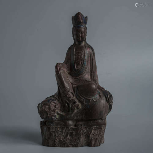 A Carved Sandalwood Statue of Guanyin