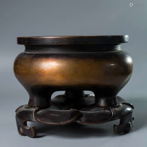 A Bronze Tripod Incense Burner With Stand