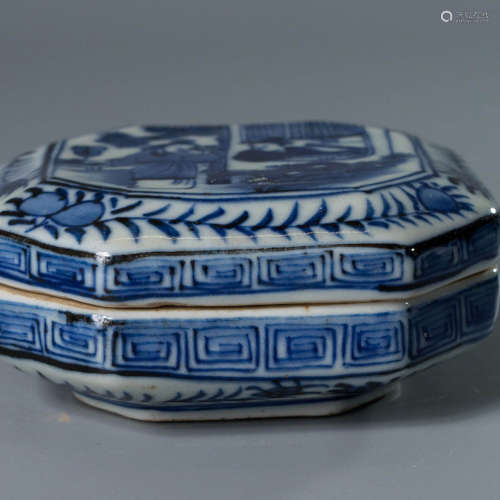 A Blue And White Figure Seal Box And Cover
