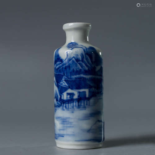 A Blue And White Landscape Snuff Bottle