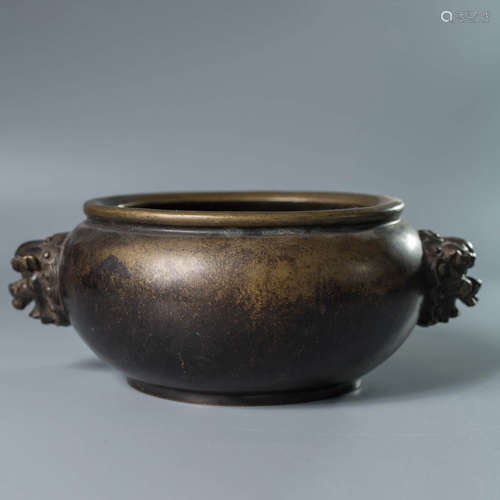 A Bronze Double Beast-Eared Incense Burner